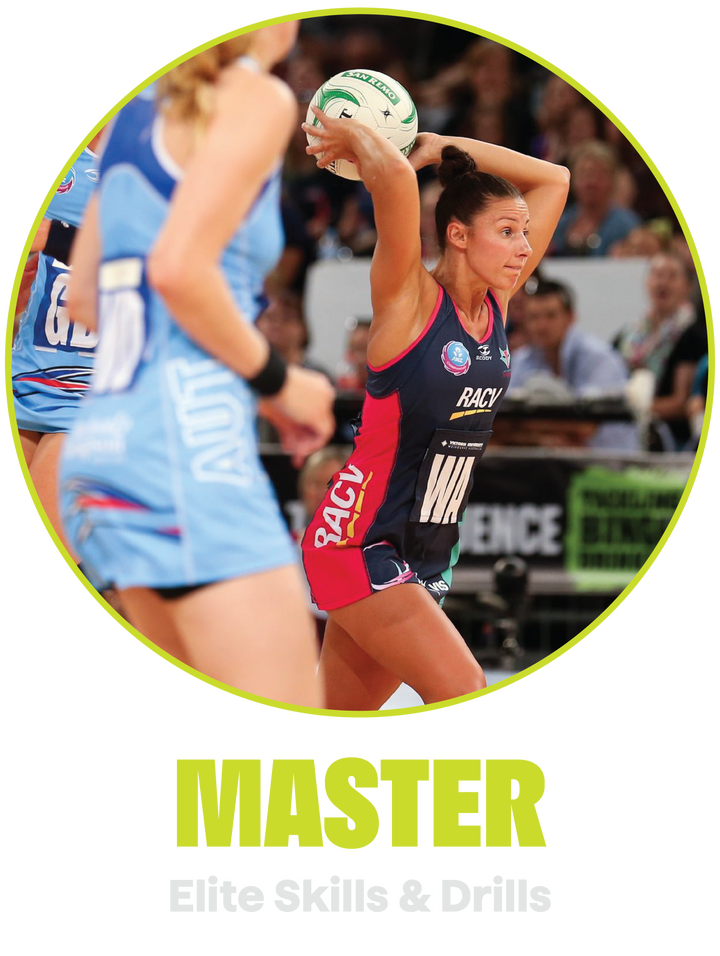 Madi Browne in action winding up a pass during an elite netball match.